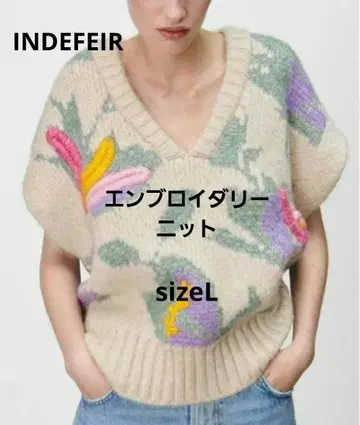 INDEFEIR 자수 니트 [ L ] 꽃무늬 베스트 루즈핏