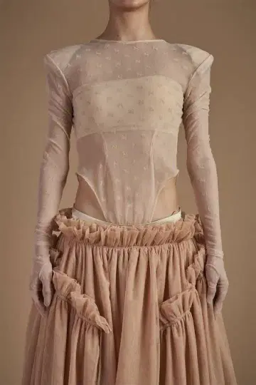 HAENGNAE 택 포함 미사용 새상품 시스루 베이지 바디수트