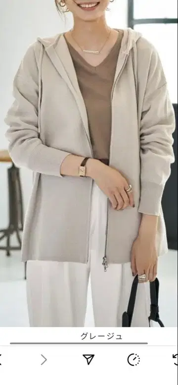 스타일 델리 더블 지퍼 니트 후드티 그레이지