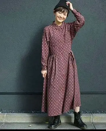 꽃무늬 셔츠 원피스 긴팔 롱 기장 [ 더블 네임 ] F 사이즈