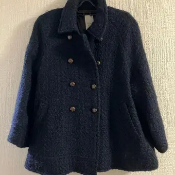 울 혼방 네이비 더블 브레스트 코트