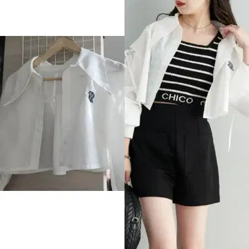 chico 어깨 슬릿 짧은 기장 셔츠