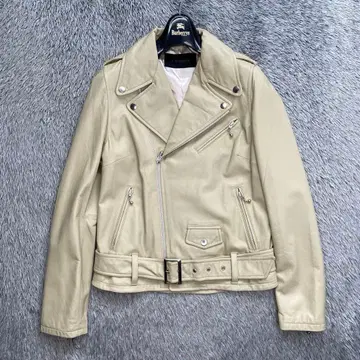 양가죽 가죽 더블 라이더 자켓 베이지