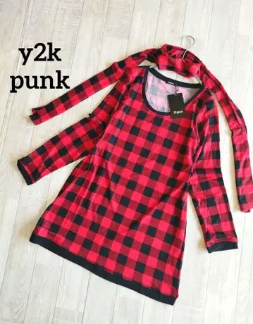 미사용 새상품 y2k 펑크 그런지 체크 튜닉 가는 스톨 NANA