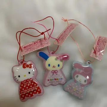 프리미엄 마스코트 헬로키티 우사하나 마이멜로디 스트랩 3개 세트