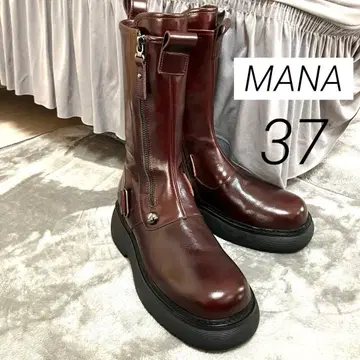 [ 컨디션 최상 ] MANA 마나 통굽 부츠 사이드 지퍼 천연 가죽 37