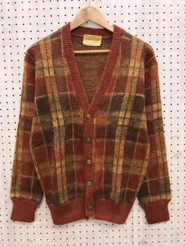 Jantzen 구제 의류 엠블럼 버튼 체크 무늬 니트 가디건