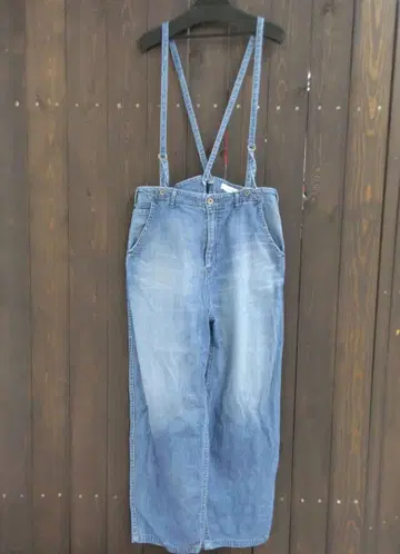 젬블 서스펜더 부착 빈티지 가공 데님