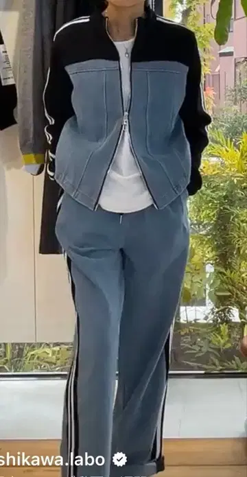 새상품 피아체레 사이드 라인 데님 셋업 블랙 이시카와 라보