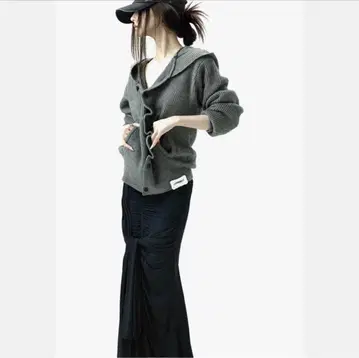 theredthread S 버튼 니트 후디 그레이