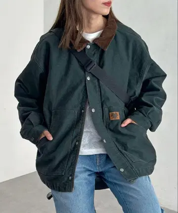 CPCM 옷깃 코듀로이 워크 자켓 그린