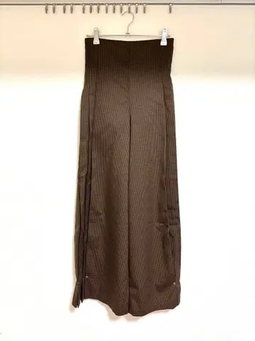 체크 무늬 와이드 팬츠 브라운 뤼미에