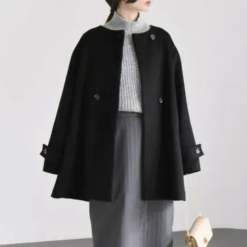 [ 새상품급 ] 카란시엘 울 노카라 더블 프론트 미들 코트