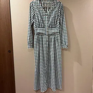 기하학 패턴 긴팔 롱 원피스