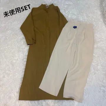 올리브 그린 롱 셔츠 베이지 팬츠 셋업