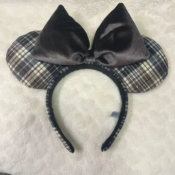 디즈니 미니 체크 무늬 브라운 머리띠