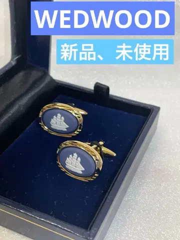 미사용 새상품, 웨지우드 선 모티브 네이비 골드 커프 링크스