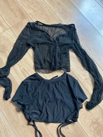 블랙 긴팔 가디건과 반팔 상의 세트