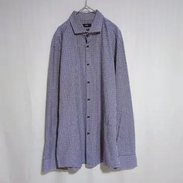 휴고보스 긴팔 셔츠 슬림핏 체크 무늬 블루 비즈니스