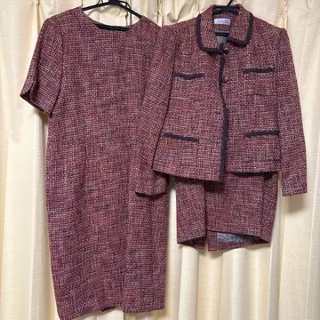 [ 트위드 3종 세트 ] 자켓 원피스 스커트 핑크 빨간색 계통