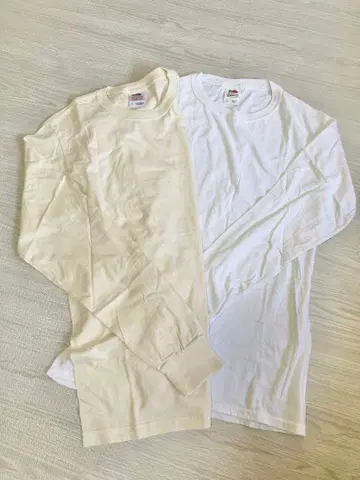 fruit of the loom 긴팔 티셔츠 화이트 크림 세트