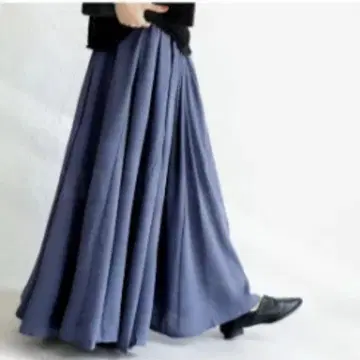 안티카 볼륨 플레어 롱 스커트 더스티 블루