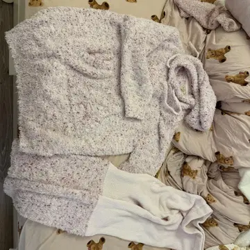 젤라피케 플리스 후드 부착 룸웨어 옅은 핑크