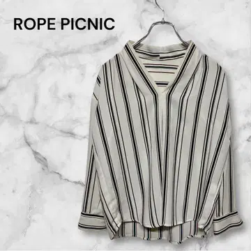 로페피크닉 스트라이프 V넥 긴팔 셔츠 블라우스 레귤러 기장 S