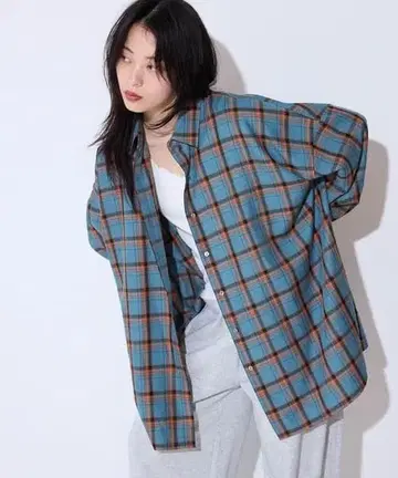 JEANASIS 지나시스 모듬 체크 셔츠 LS 블루 x 오렌지