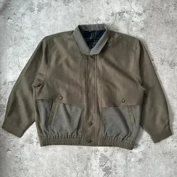 일본제 절개 디자인 블루종 L 타탄 체크 안감 스윙탑 베이지