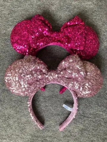 디즈니 머리띠 스팽글 연한 짙은 핑크 리본 미니 페어
