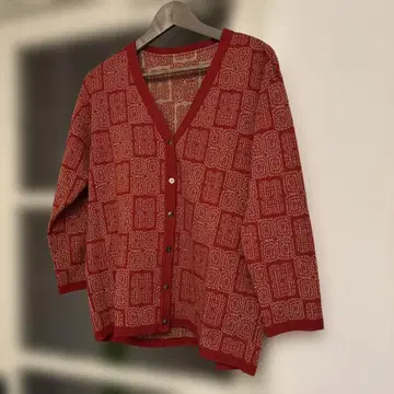 일본제 군겐도 기하학 패턴 빨간색 긴팔 가디건