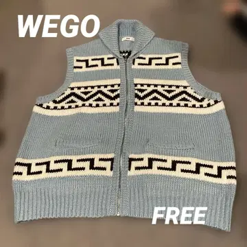 WEGO 루즈 카우친 니트 베스트 스카이블루 기하학 패턴 프리 사이즈
