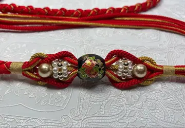 a-929 순수 실크 허리띠 후리소데 성인식 펄 장식 전사옥 동백