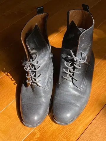 블랙 가죽 지퍼 레이스업 부츠