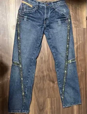 남성용 블루 데님 데미지 가공 카모플라쥬 가공 구제 의류 아메카지