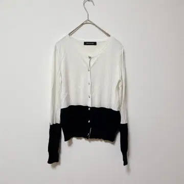 퀸즈 코트 [2] 니트 가디건/얇은 소재 바이컬러 면 실크 긴팔