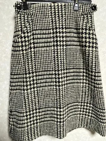 매킨토시 울 혼방 하운드투스 체크 패턴 무릎 아래 스커트