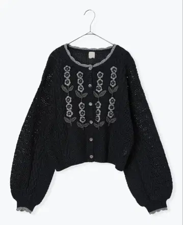 TSUHARU 코바늘 꽃 모티브 니트 가디건 블랙 차콜