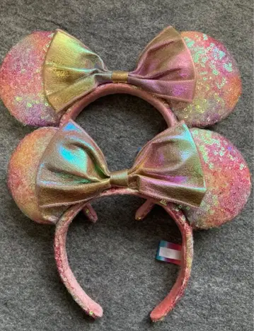 디즈니 머리띠 미니 스팽글 핑크 라메 40주년 오로라