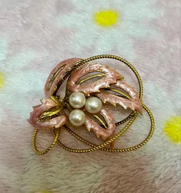 빈티지 핑크 리프 펄 브로치