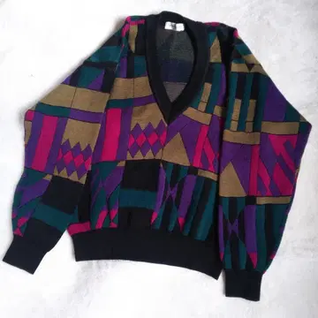 Gran Signore 울 스웨터 올 패턴 빈티지 구제 의류 화려한 무늬
