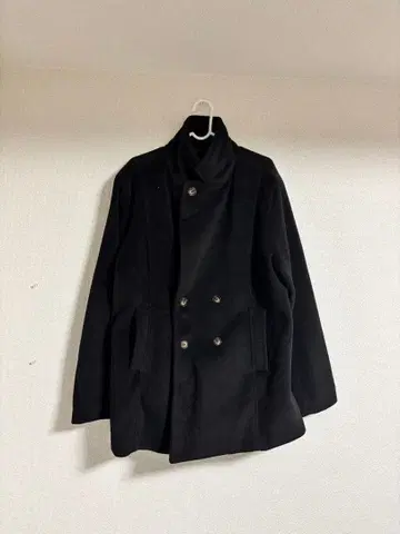 더블 브레스트 피 코트 블랙