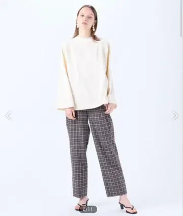 MACPHEE 코튼 다크 마드라스 체크 프론트 턱 테이퍼드 팬츠