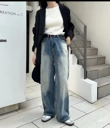 미스틱 오버다이 와이드 데님 팬츠