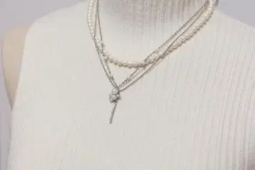 레스트로즈 펄 고급 경사 2차 모임 포멀 3연 목걸이