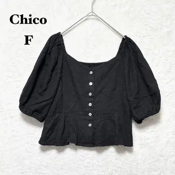 치코 오프숄더 가디건 블라우스 린넨 혼방 F 블랙 퍼프 슬리브