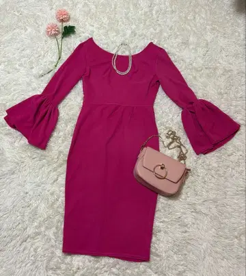 핑크 플레어 슬리브 원피스 L