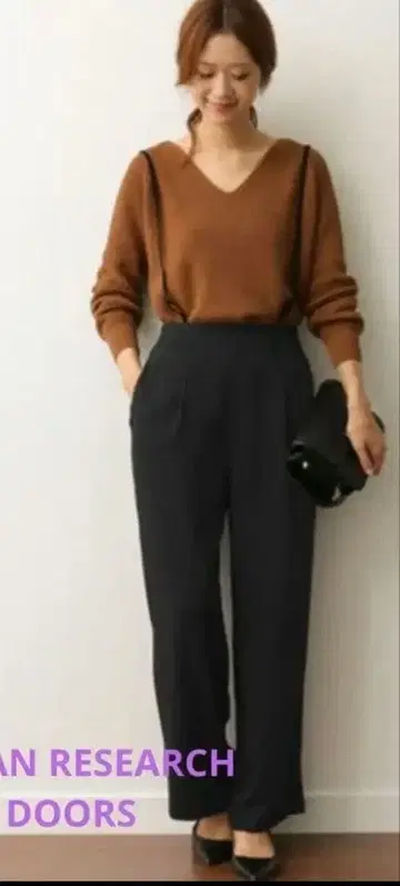 어반 리서치 도어스 서스펜더 팬츠 네이비 와이드 팬츠