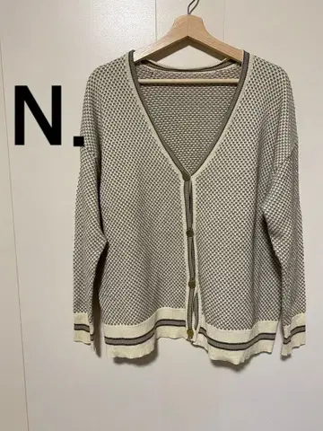 N. 에도트 긴팔 가디건 긴팔 니트 가디건 베이지 올 패턴 M